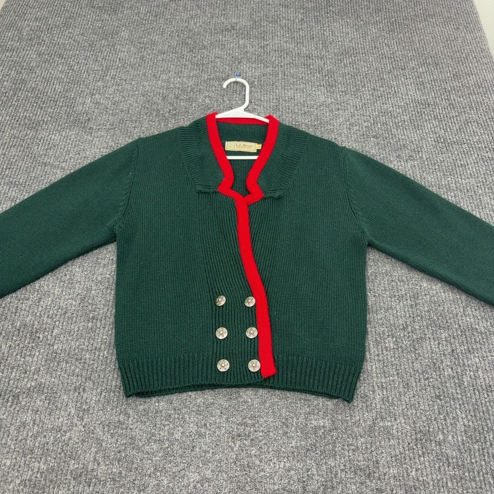Vintage L.L. Bean Cardigan Women S Green Pure Wool Double Breasted Preppy